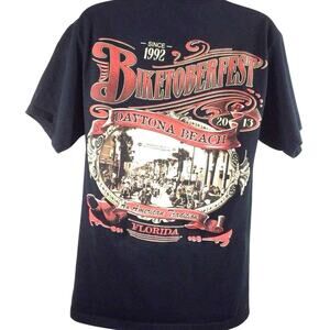 Mens Biker Motorcycle T Shirt Sz Medium Black Jerzees 2013 Biketoberfest Graphic